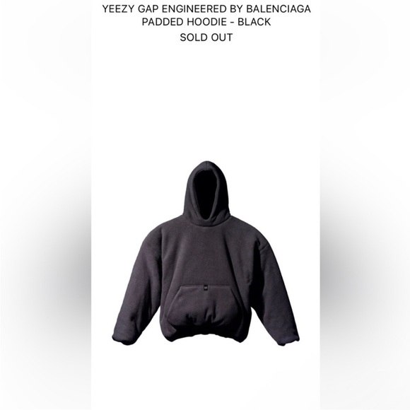 YEEZY X GAP X BALENCIAGA | Black Padded Fleece Hoodie Men’s Size S OVERSIZED! - Picture 12 of 12